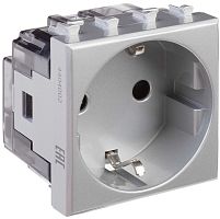 Розетка с заземлением модульная DKC Avanti 1-м. 2 мод. шторки закаленная сталь картинка